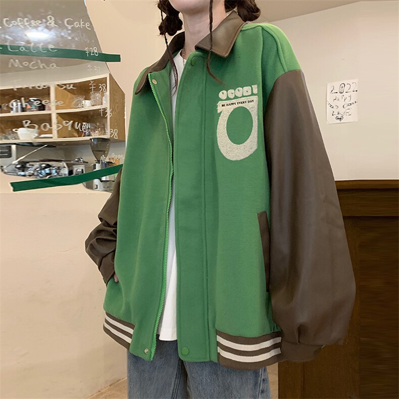 春秋美式复古pu皮拼接夹克外套男女同款棒球服潮C331-P85,男装夹克,星座911-2(原星座613-2）