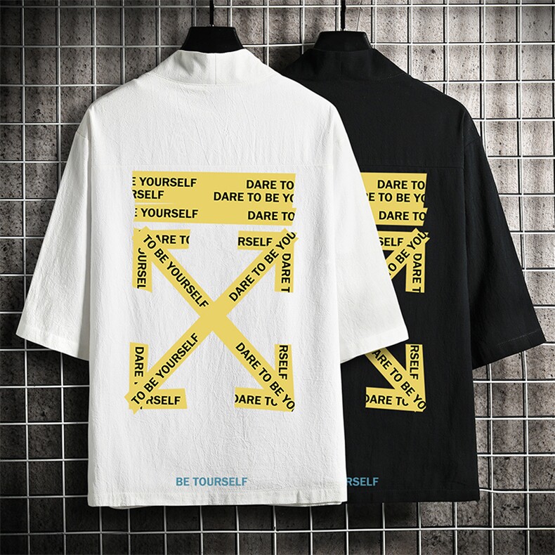 HF59127-P40风汉服男开衫外套七分袖道袍网格挂拍,男装民族服装,电商A040A