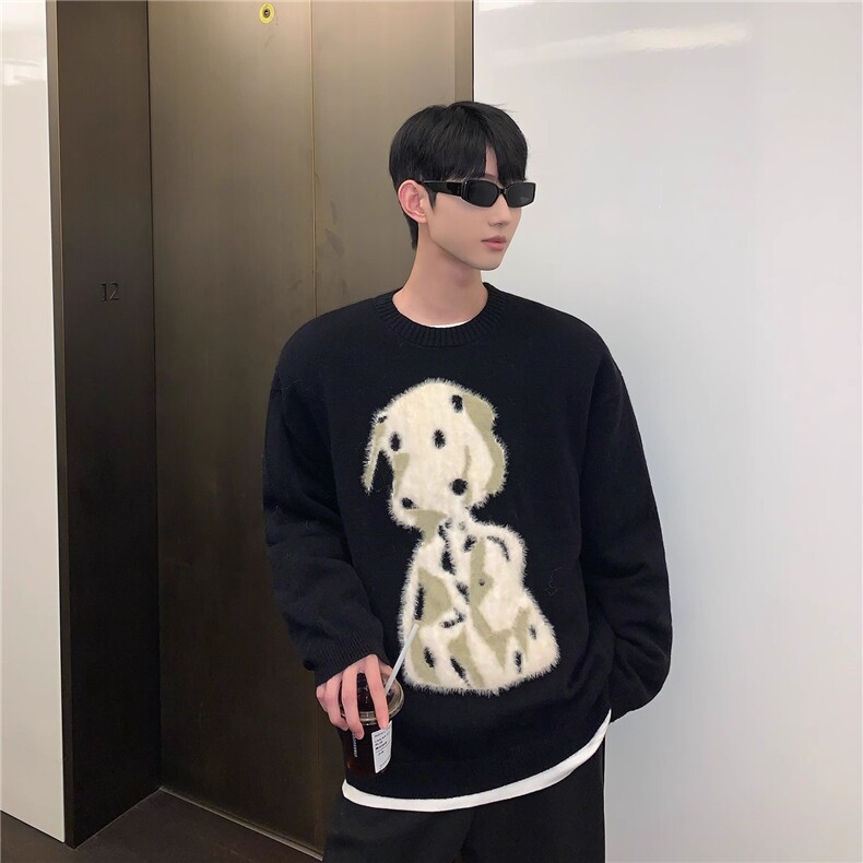 黑色斑点狗水貂绒毛衣男女冬季软糯慵懒马海毛针织衫AMY9197-P48图片