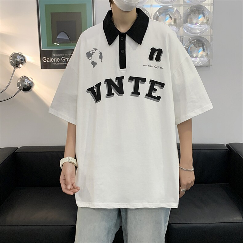 2023夏季POLO衫男潮翻领短袖t恤半袖上衣字母印花T851-P28,男装T恤,星座512-2