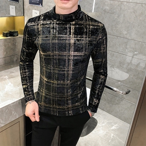 店主风T恤男长袖针织衫英伦风打底网红半高领打底衫A068-XS12-P45图片