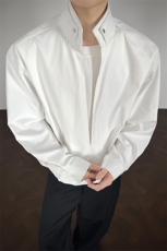 春秋男士原创撞色拼接铆钉假两件衬衣宽松休闲衬衫外套，男装衬衫，电商B319