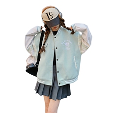 【现货上新】俏皮减龄学院风清新蓝绿色棒球服088-8818p125控178，女装短外套，2C088