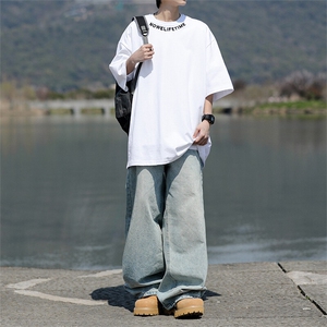 8XL-M特大码正肩纯棉短袖t恤男夏季刺绣上衣白色内搭打底DX309P35图片