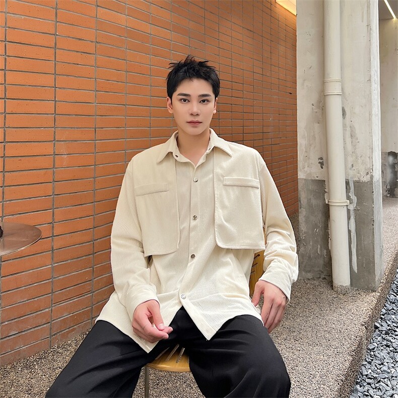 秋季新款时尚方领男衬衣廓形大口袋垂感衬衫潮流A345-282-P85,男装衬衫,电商A345