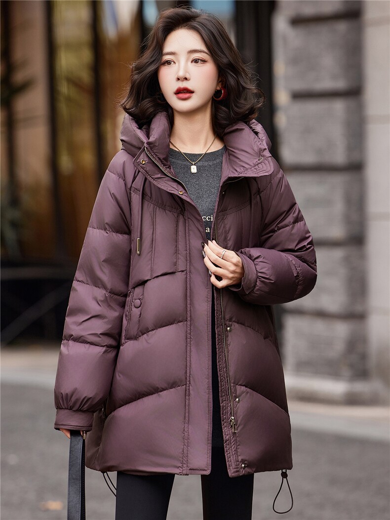 连帽羽绒服女冬季中长款高级感超好看时尚宽松加厚保暖面包服外套,女装羽绒服,靓衣阁