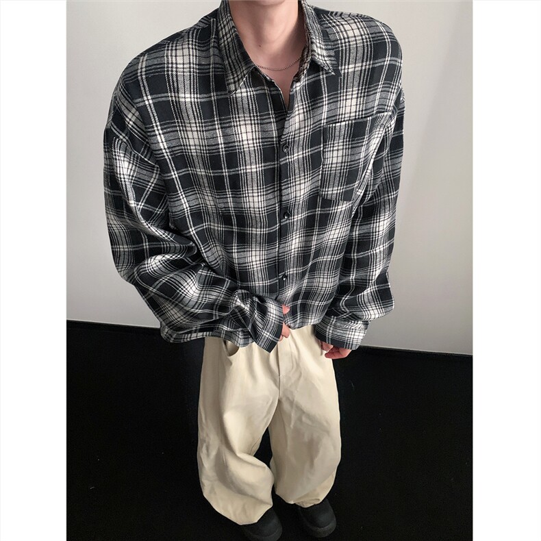 现货~ 格子大码长袖衬衫 C5882/特P23 黑格图片