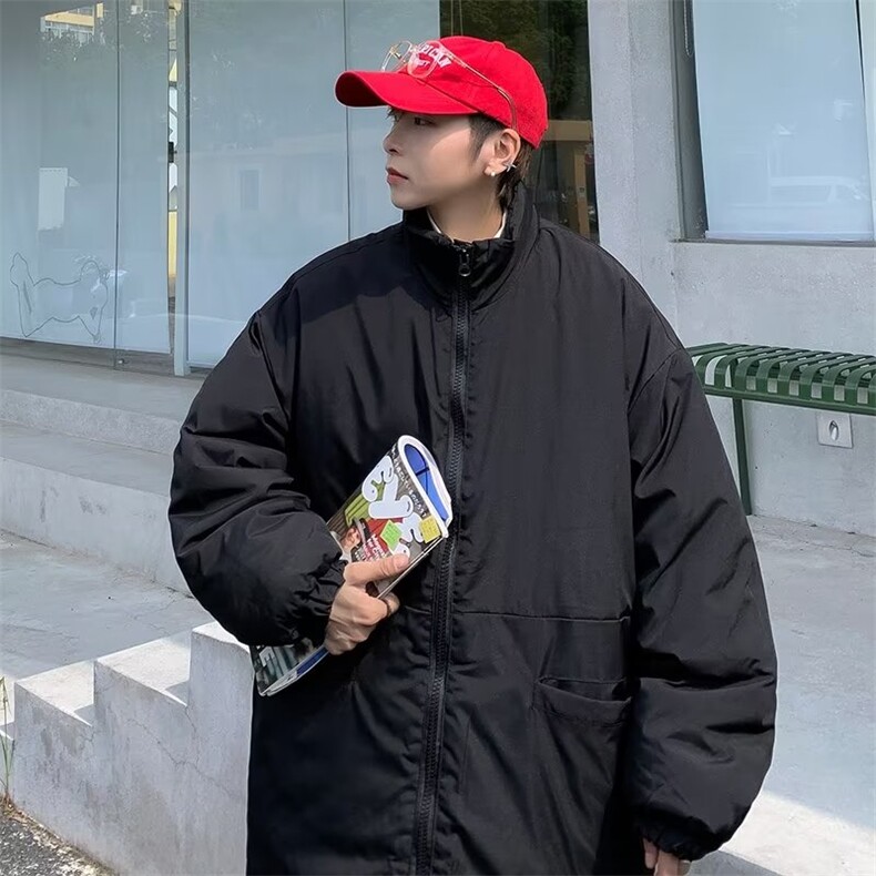 棉衣男港风潮流简约纯色2023冬季新款ins宽松百搭外套W4056-P67图片