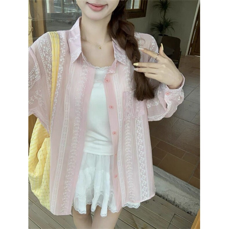 TC604-P45甜美减龄设计感防晒衬衫女夏季2026新款韩系百搭上衣，女装衬衫，星座617A-2