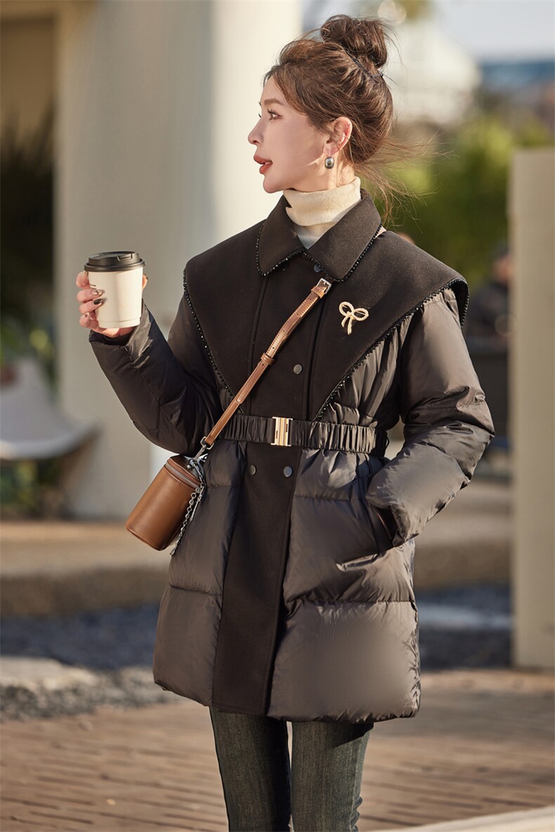 中长款羽绒服女2024冬新款大牌高端小个子小香风洋气收腰黑色外套,女装羽绒服,瑶迪依秀