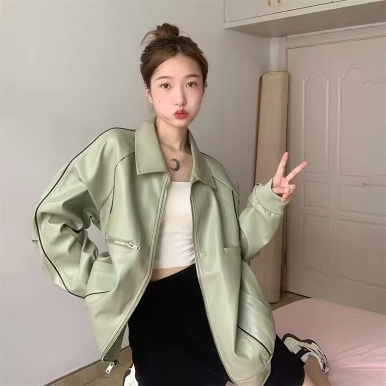 美式复古高街皮衣机车服外套女春秋宽松设计感夹克上衣潮,男装皮衣,星座1210-1