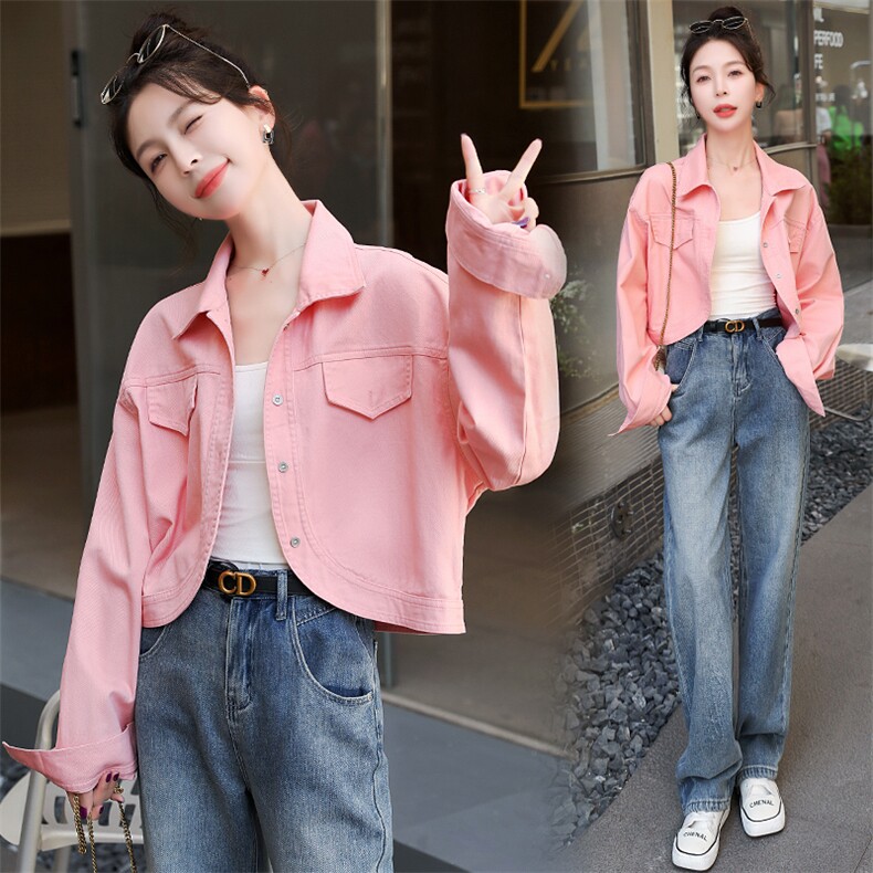 现货可推2024春装新款休闲气质学院风水洗牛仔衬衫百搭短外套女，女装牛仔外套，时尚风爆