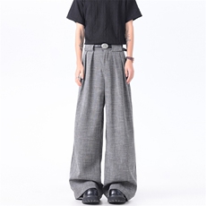 XZ-221-1/K1215/P65美式老钱风条纹肌理千鸟格垂感阔腿休闲西裤，男装西裤，星座221-1