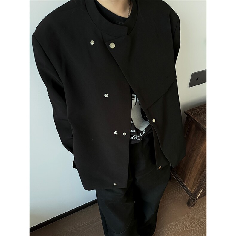 2025春季新中式垫肩斜门襟西服外套男解构设计感痞帅立领夹克,男装西服,星座1210-1
