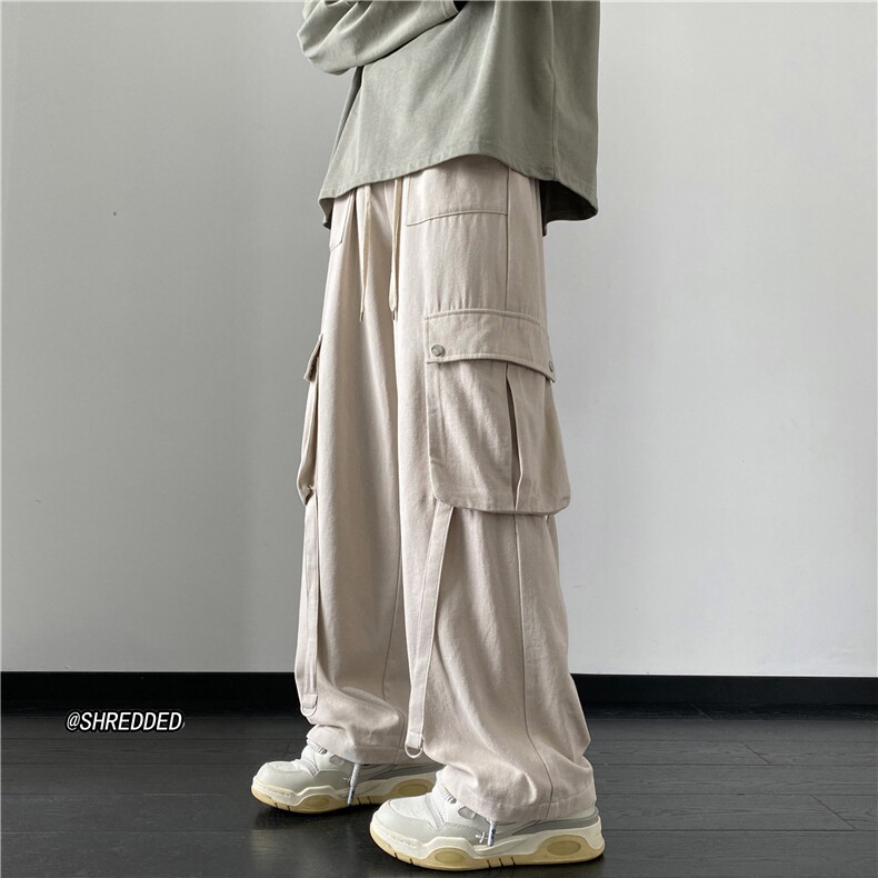 秋季新款港风大口袋工装裤飘带宽松休闲裤B315-K23447-p65控88图片