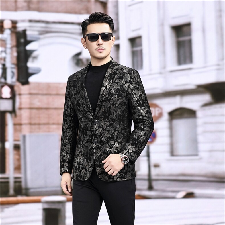 春秋款男士绵羊皮西服真皮休闲外套中年男装百搭通勤夹克银叶花,男装夹克,电商B360A（原721A）
