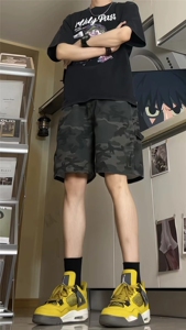 美式复古迷彩短裤 潮牌夏季薄高街休闲中裤hiphop五分裤GJ365 P40图片