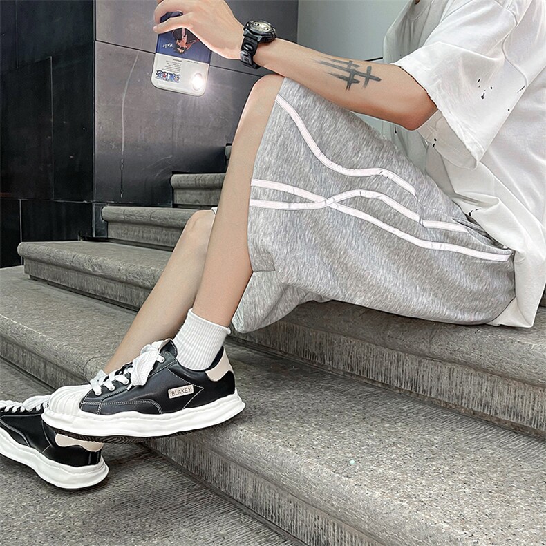 夏季条纹反光短裤宽松直筒五分裤XZ1004-1DK116P28控38，男装休闲裤，星座715