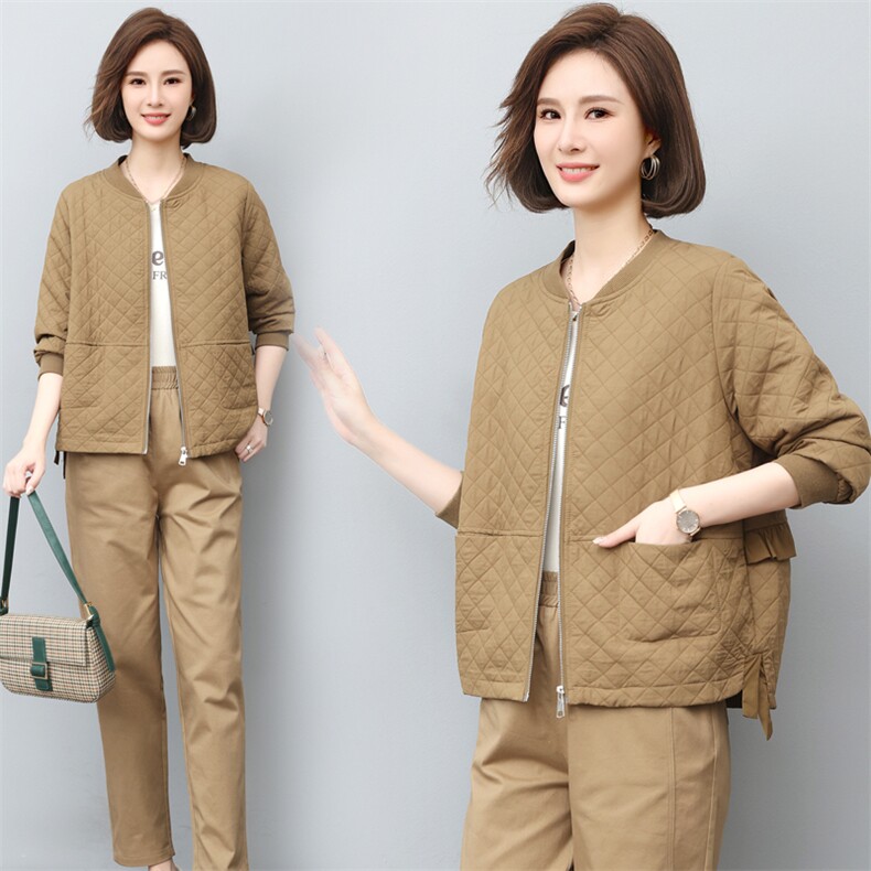 时尚菱形格外套女短款2023春秋新款大码宽松显瘦休闲夹克开衫上衣，女装短外套，璐依舞