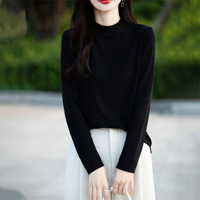 优雅气质女士秋季羊毛针织打底衫百搭显瘦长袖毛衣,针织衫/毛衣,绒宛羊绒