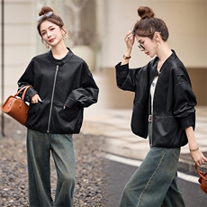 海宁蛋白皮超柔软短款休闲夹克皮衣显高显瘦百搭外套秋女，女装皮衣，跑量工厂店