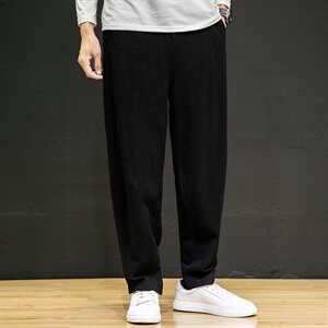 2021春秋季新款中国风男装亚麻休闲裤男复古大码宽松哈伦裤K031/P75图片