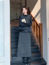 2026年春季新款高级感毛呢时尚套头马甲三件套装女气质套裙，女装套装/套裙，艾米莉亚