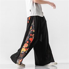 夏汉服坠感阔腿裤风情侣古风仙气宽松仙鹤直筒长裤 K109/P85图片