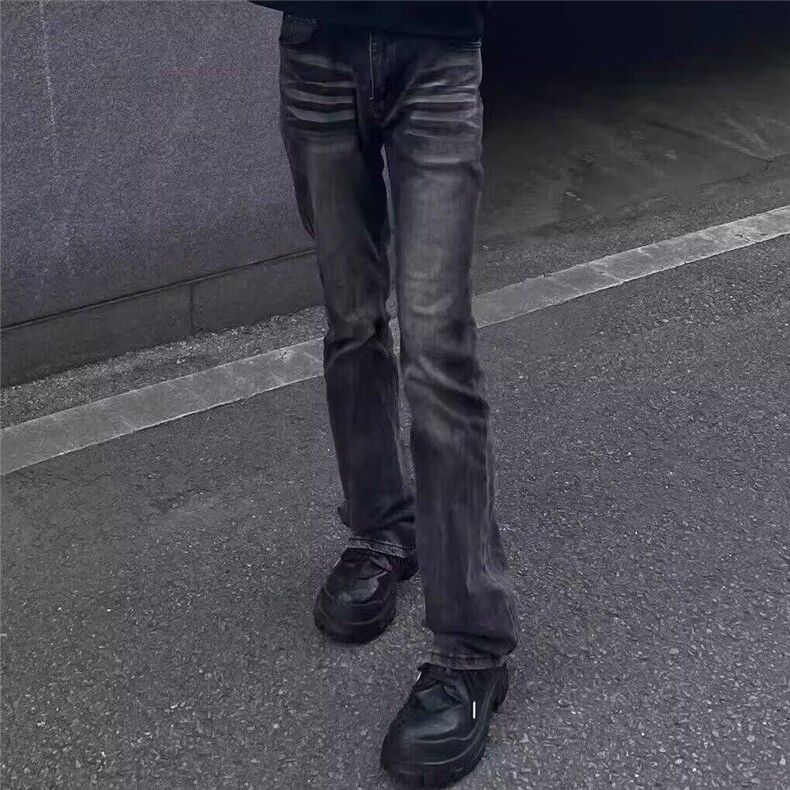 美式高街vibe风复古水洗黑灰牛仔裤男微喇修身直筒显瘦裤NL613,男装牛仔裤,星座1116A（原606A-3）