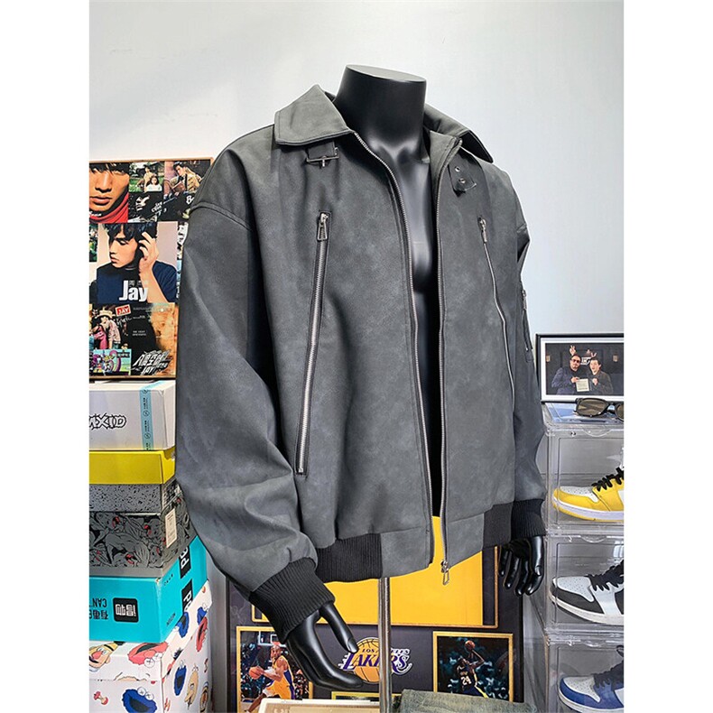 美拉德棕色皮衣外套拉链机车服飞行员夹克JK963特P78,男装夹克,星座908-1