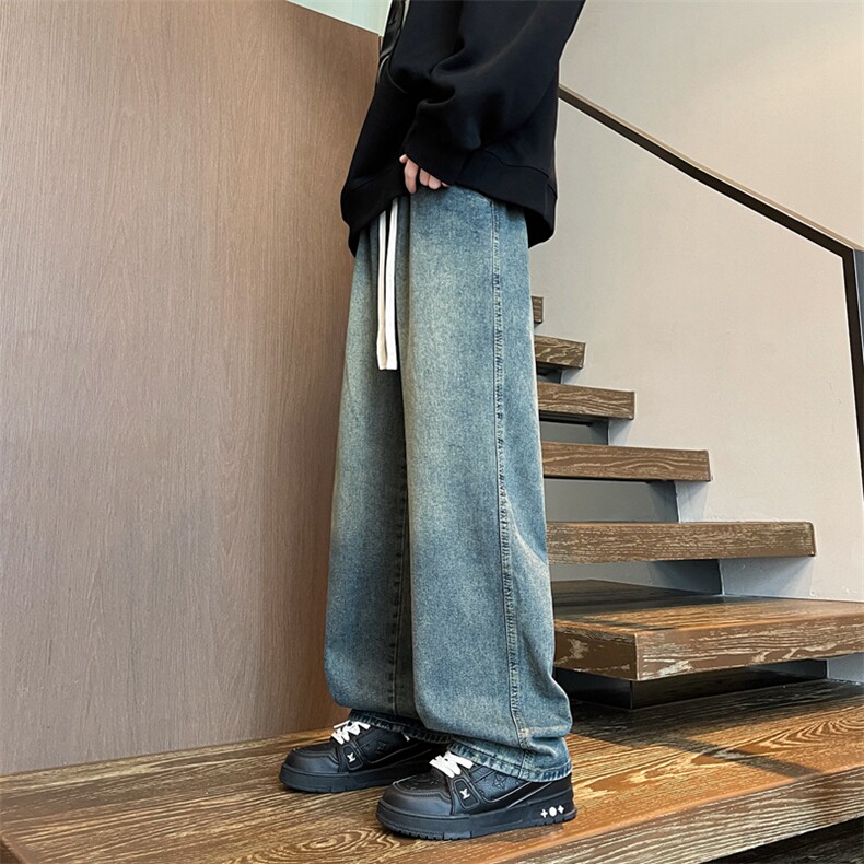 8XL-M牛仔裤美式潮牌复古水洗做旧特大码直筒宽松长裤NZ9009/P58,男装牛仔裤,电商B238
