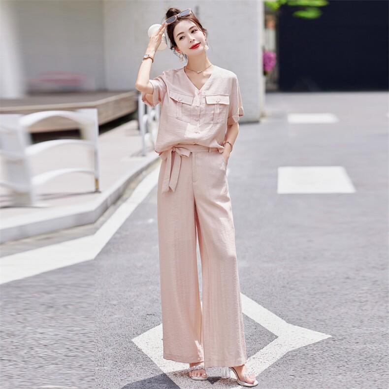 时尚套装女2025夏装韩版洋气显瘦阔腿裤休闲显瘦气质两件套潮,女装套装/套裙,凯瑟曼