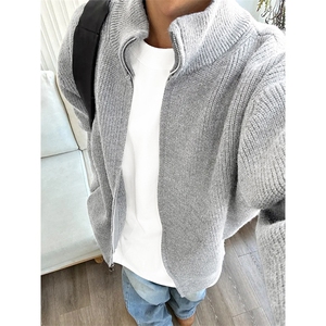 重磅秋冬北极绒双拉链毛衣开衫美式复古休闲慵懒风宽松针织衫外套图片