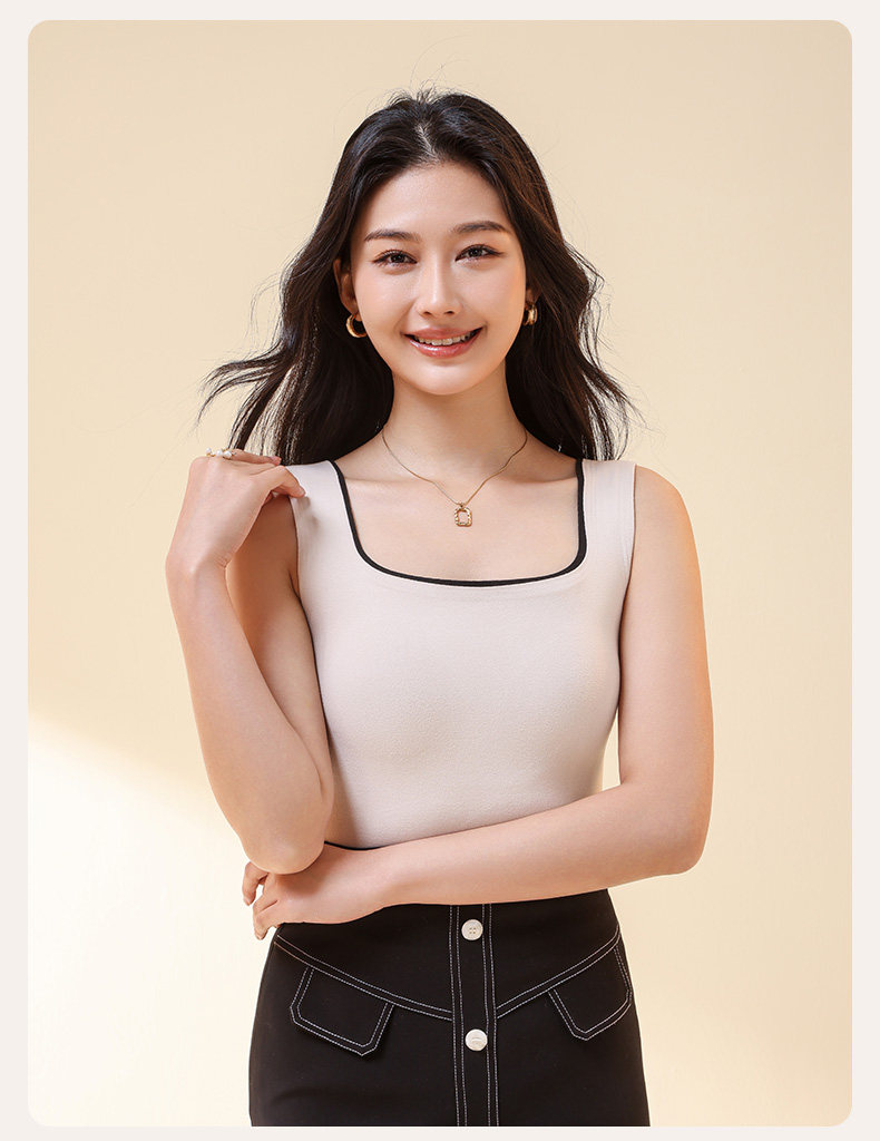 2025高级百搭方领撞色保暖背心，女装背心吊带，东正羊绒