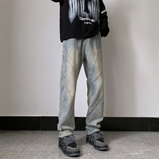 欧美高街vibe风牛仔裤百搭复古ins潮牌直筒裤N0402-P45，男装牛仔裤，星座308B-1