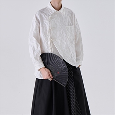 2026春装新款新中式盘扣长袖衬衫民族风提花工艺2537-P60，男装民族服装，电商A057