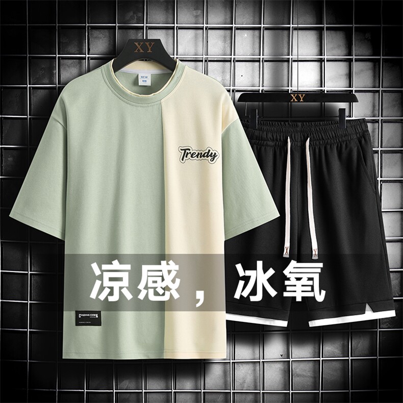 夏季运动套装网格挂拍休闲百搭时尚短套装CK2410+TC3155-P51控89，男装休闲套装，星座717