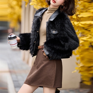 仿狐狸毛环保皮草外套女冬季小香风翻领年轻款气质拼皮风高端上衣图片