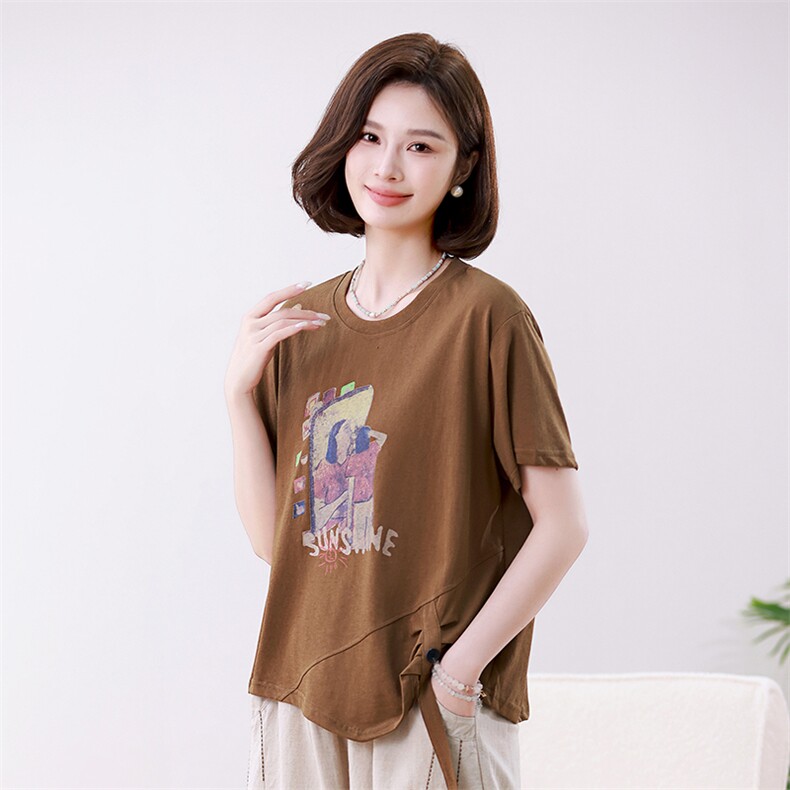 时尚宽松短袖T恤女夏季新款韩版百搭显瘦印花上衣休闲舒适女装,女装T恤,叶笙衣