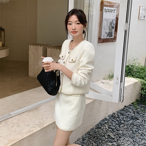小香风套装女2025新款春秋季高级感气质名媛粗花呢短外套半身裙子图片