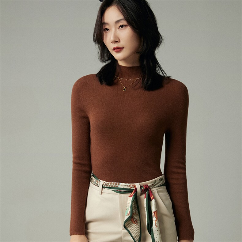 2024秋季新款长袖修身半高领羊毛套头衫,女装羊毛衫,恩尚羊绒