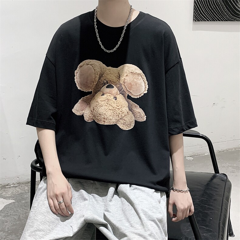 韩系简约原创小熊印花短袖T恤大码宽松男潮517A-1-T913-P28控38,男装T恤,星座517A-1