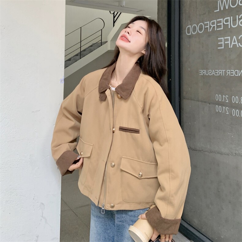 巴恩风卡其色羽绒服女冬2025年超火好看高级小众加厚短款工装外套,女装短外套,2C232