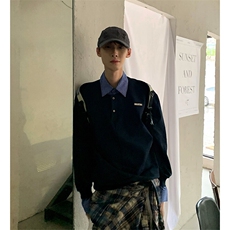 抖音品质高质量现货假两件拼接衬衫领长袖卫衣88，男装衬衫，星座807