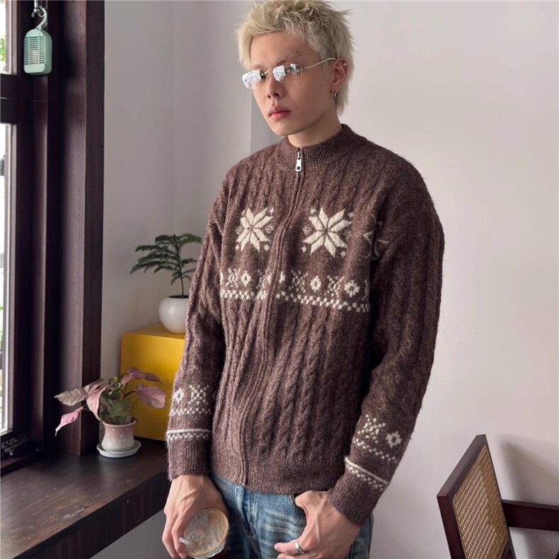 JY707-P78美式复古费尔岛菱格提花开衫毛衣网图,男装针织衫/毛衣,星座1501-3