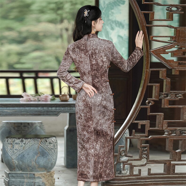 新中式风立领流苏盘扣纤格绒加绒旗袍2653P155,女装汉服/婚纱/旗袍/礼服,乐衣轩