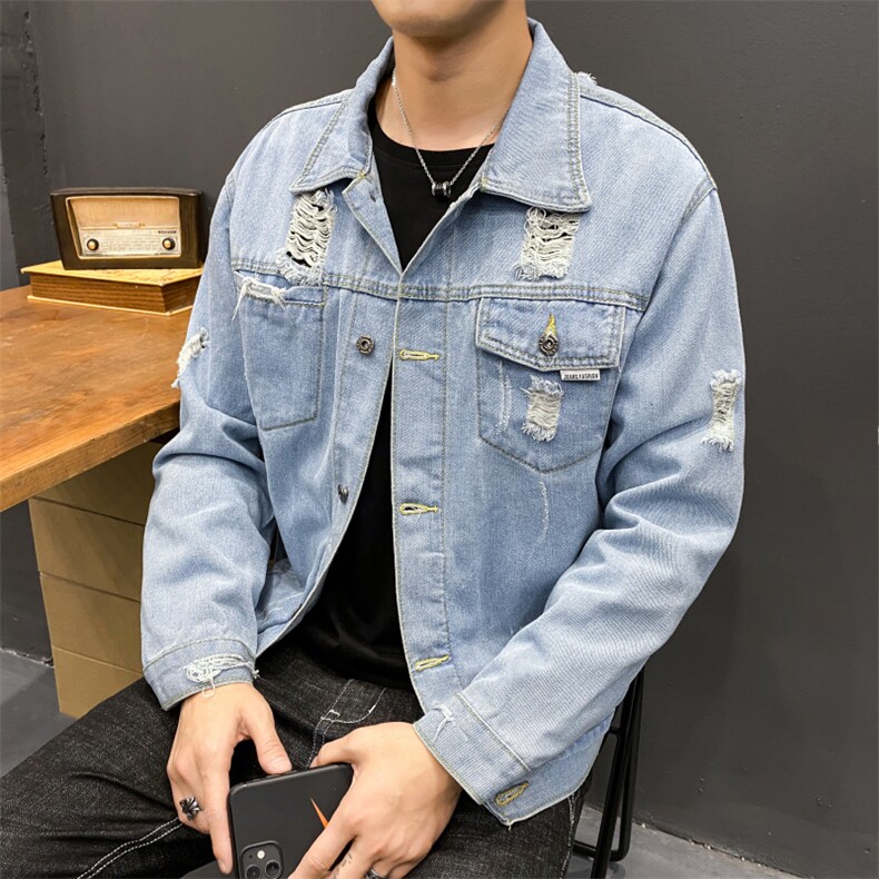 牛仔夹克男生秋季新款韩版潮流上衣服休闲牛仔褂工装外套8152-P65,男装夹克,电商A318