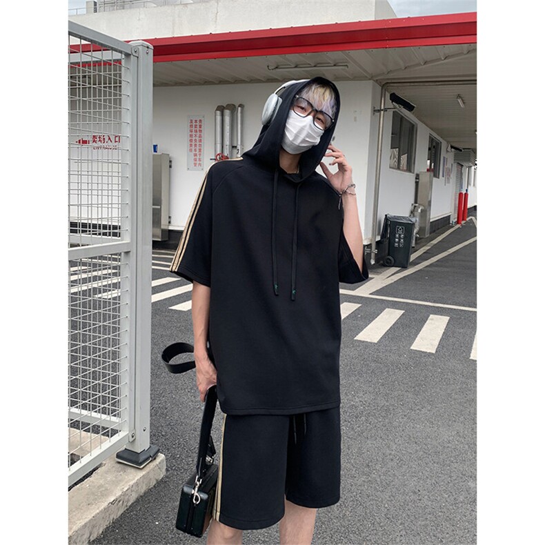 休闲运动连帽短袖套装上衣T3634特P31控59/裤子DK8608特P26控49,男装休闲套装,电商A007