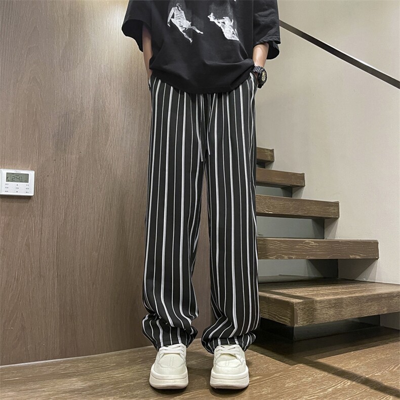 港风夏款男休闲裤条纹坠感西裤宽松直筒长裤h152P40,男装休闲裤,星座1013-1