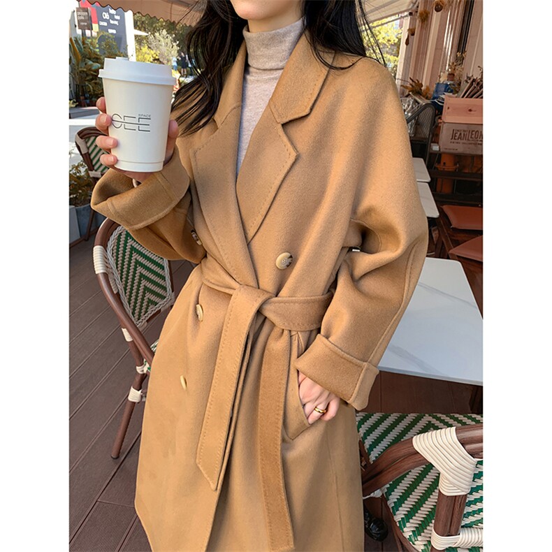 时尚百搭10%羊绒90%羊毛大衣简约高级显瘦长款外套,女装羊绒大衣,乾庄羊绒